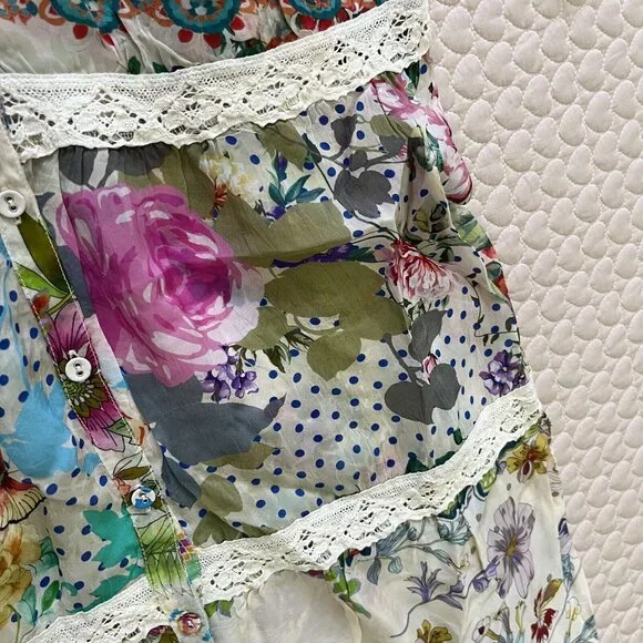 $445 NWOT Johnny Was MILANA Lace Trim FLORAL Maxi Dress Women Size S Long Sleeve